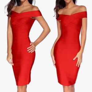Off-Shoulder Bandage bodycon Dress NEW red